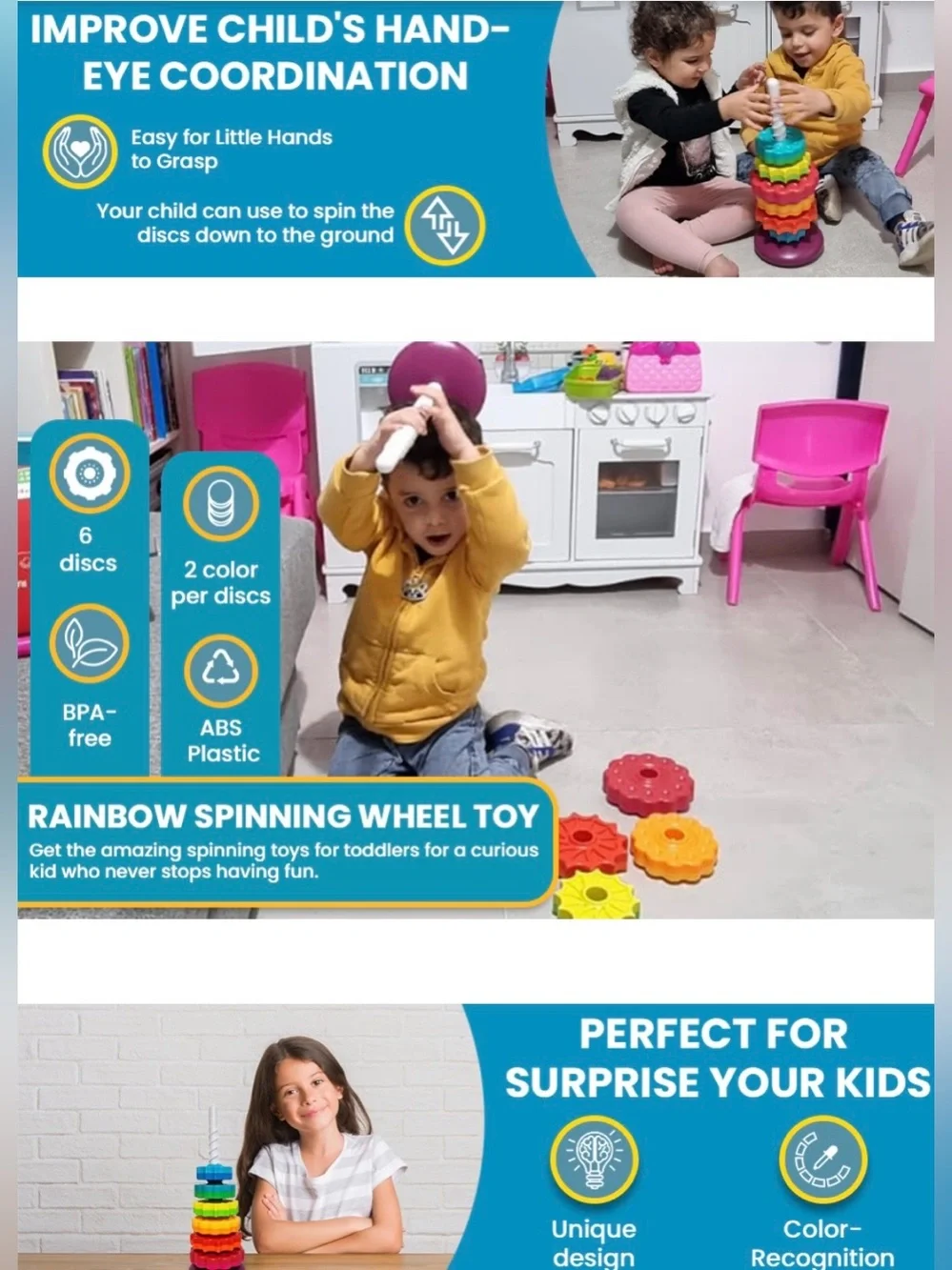 Rainbow Multicolor Spinning Stacking Tower Toy